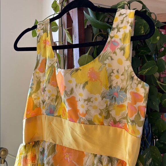🎀Vintage 🎀 Floral Yellow and Orange Maxi Gown Organza Dress - Picture 2 of 10